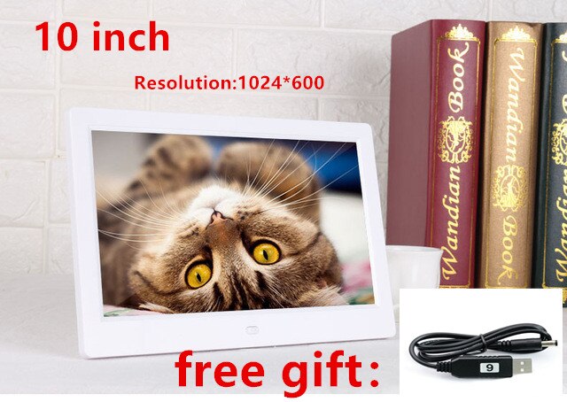 Battery 10 inch Screen LED Backlight 1024*600 Digital Photo Frame Electronic Album Picture Music Movie Full Function Good: white NO battery / AU Plug