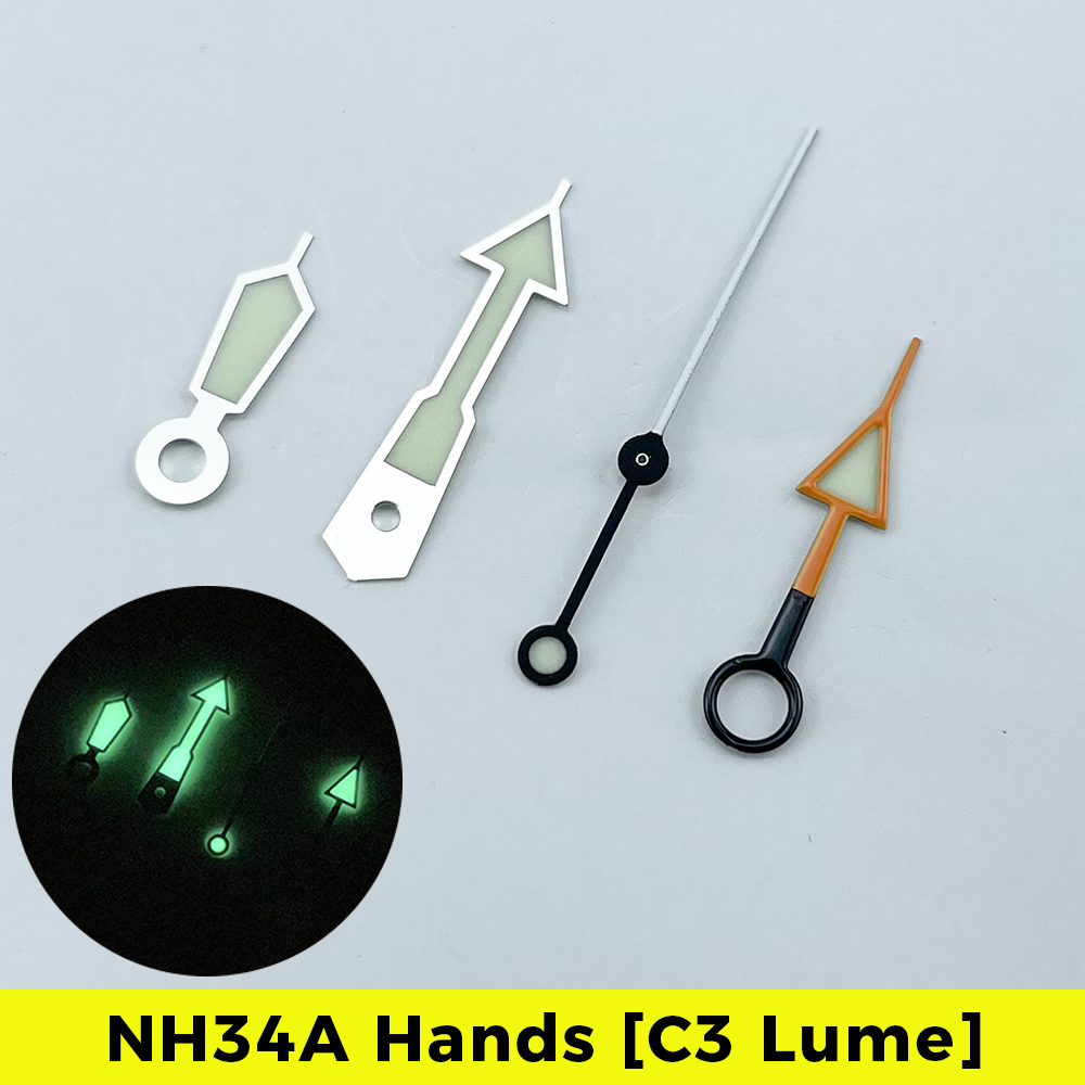 NH34A GMT aiguilles C3 Lume 4 aiguilles pour SKX007 SKX SSK GMT Mod SUPER LUME NH35 aiguilles vertes de: Orange Rouge