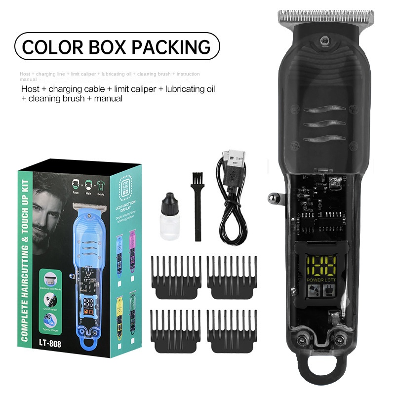 Hair Cutting Machine Rechargeable Hair Clipper Transparent Electric Hair Trimmers For Men Cordless Hair Cut Machine: black