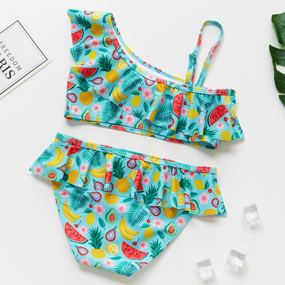 2~9Year Girls Swimsuit Fruit print Baby Bikini Two pieces Swim suit kids Tankini Baby girl bathing suit Children Swimwear