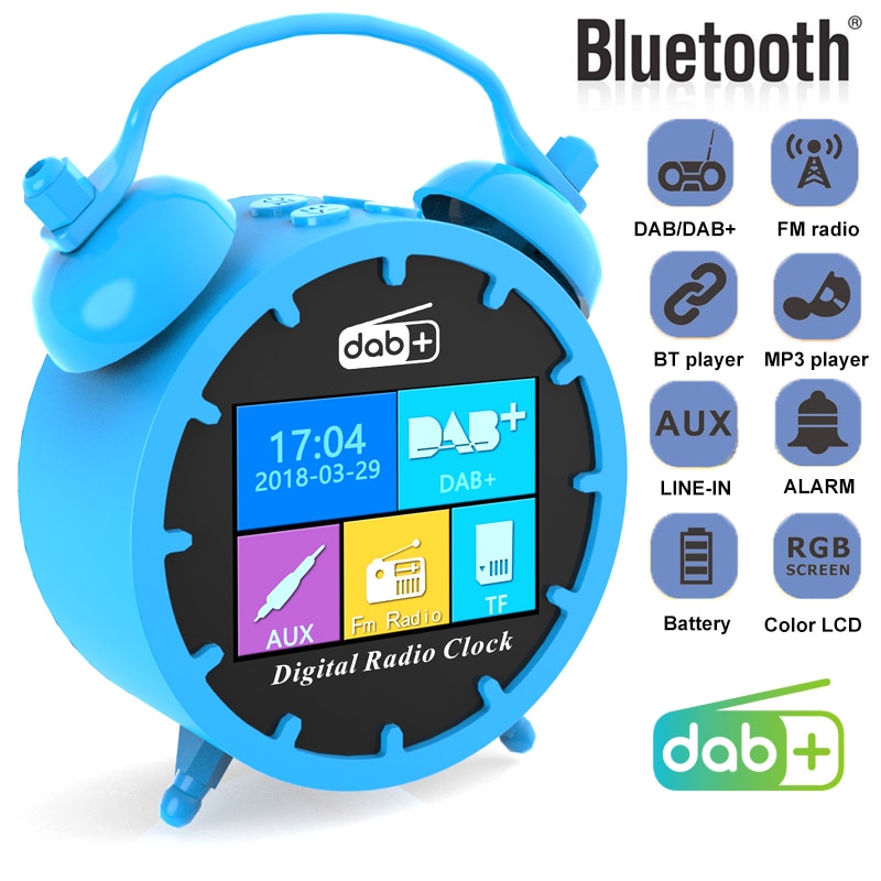 DAB/DAB+ Radio Colorful Display FM Radio Receiver Bluetooth Music Player Support TF Card AUX Dual Alarm Clock Snooze Function
