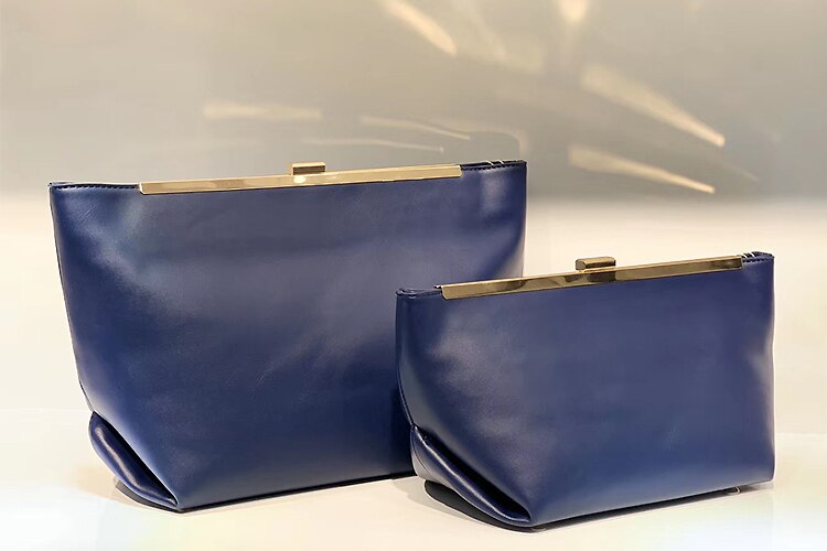 Vintage læder metalspænde kvinder punge og håndtasker dumpling clutches konvoluttaske pose taske skuldertaske mulepose: Dyb blå