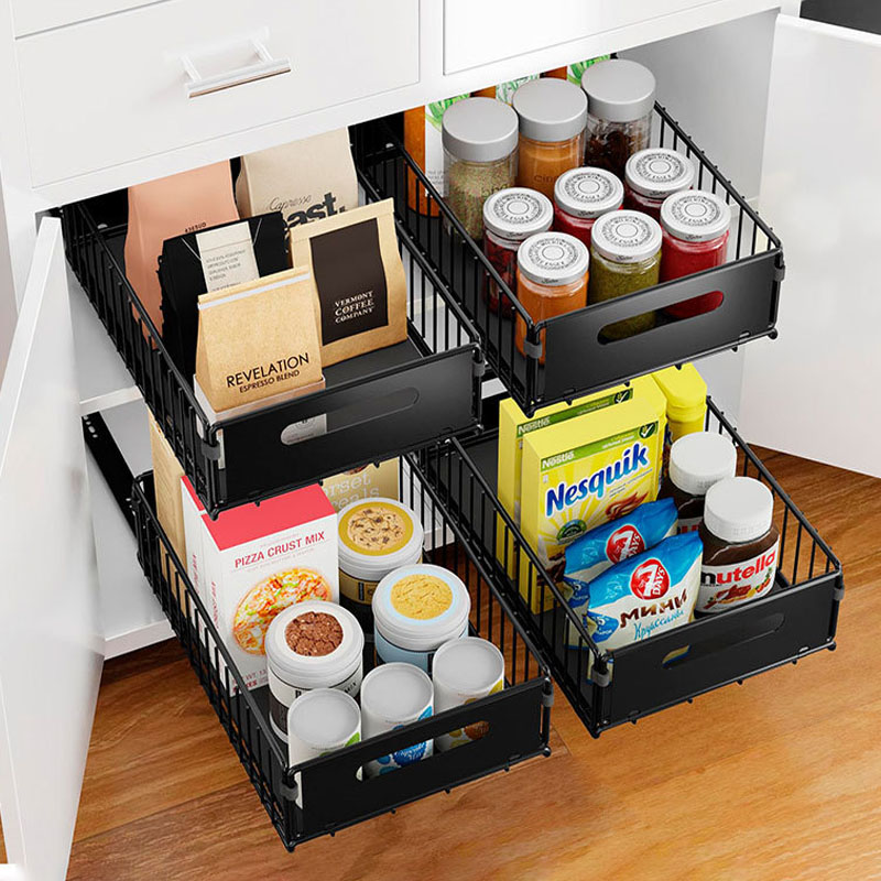 Cozinha pull out organizador para armários rack de armazenamento de especiarias sob pia organizador lanche pode cesta de armazenamento gavetas deslizantes