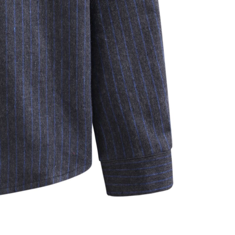 Riinr höst herr casual huvsömmar herr grå och blå randig skjorta knapp dekoration snygg skjorta topp m -3xl