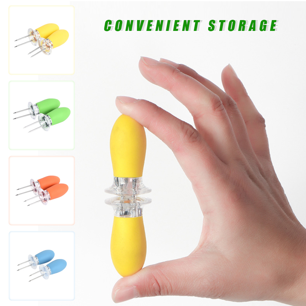 2 Stuks Vork Maïs Bbq Spies Rvs Corn Houders Maïskolven Spiesjes Fruit Vorken Barbecue Tool