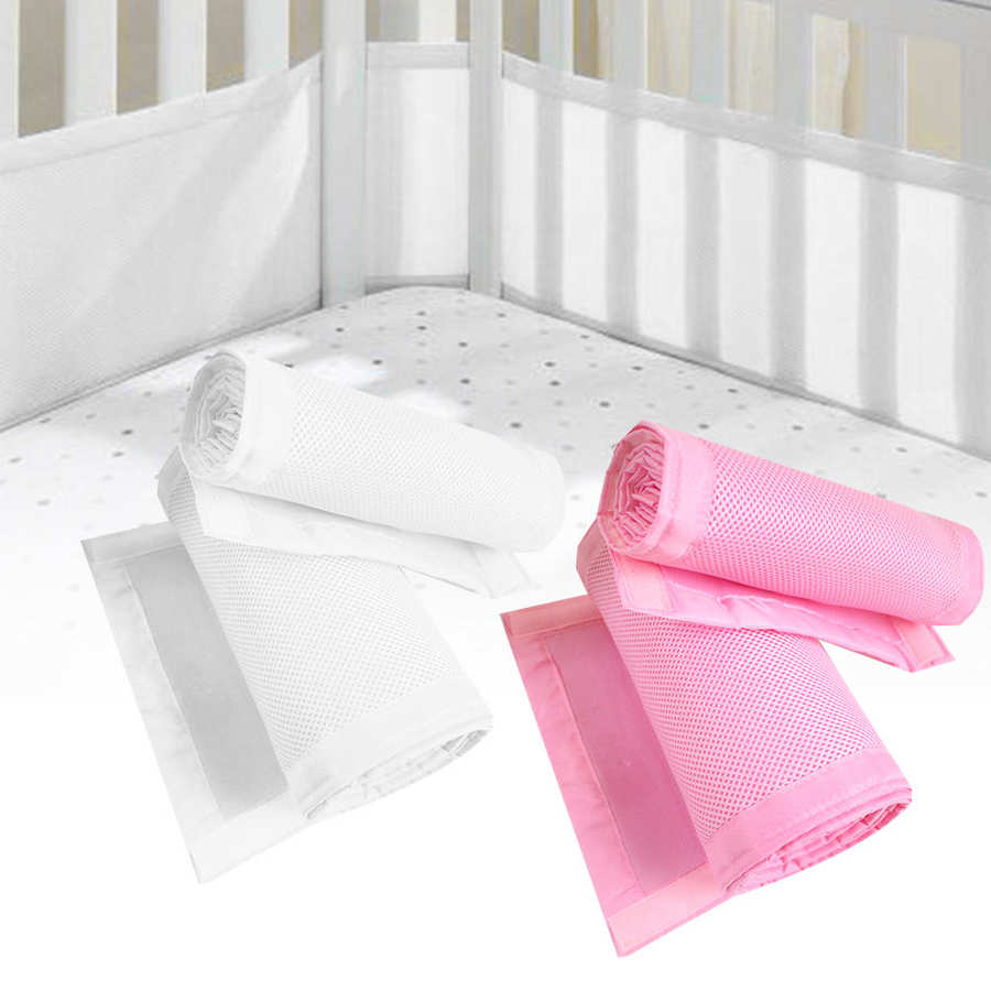 2 pçs respirável malha berço forro infantil berço pára-choques protetor de cama acessório do bebê protetor 4 lados berço forro