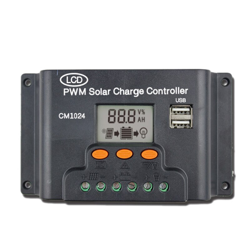 Lcd Dual Usb Solar Charger Controller 10A 12V/24V Zonnepaneel Regulator Charge Batterij Pwm