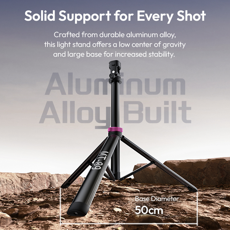 Ulanzi MT-89 Treppiede allungabile con supporto per luce a sgancio rapido da 2 M con supporto per slitta fredda Piastra QR da 1/4 '' per microfono con luce video per fotocamera DSLR