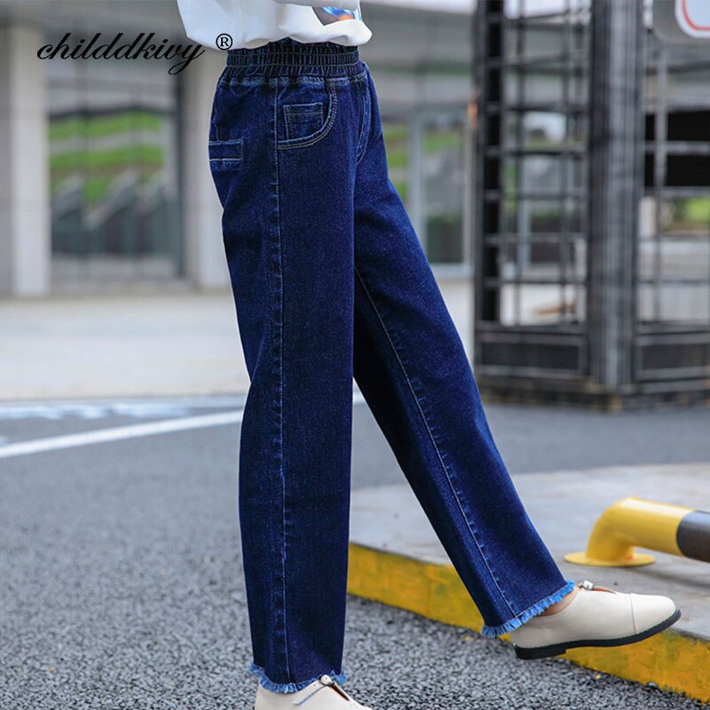 Pige stretch jeans efterår vinter pige casual bukser piger denim bukser med lige ben børn en stor alder piger bukser 8 10 12 14 16 y