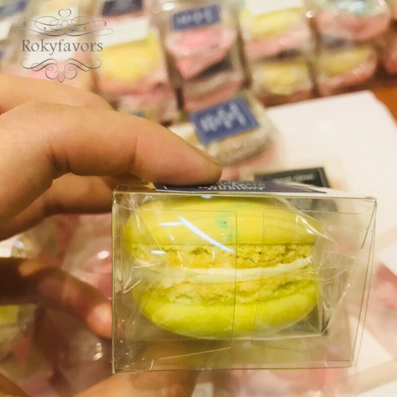 50PCS 5x5x3.5cm Clear Plastic PVC Macaron Box for 1 Macarons Party Supplies Bomboniere Favors Boxes with Protect Film