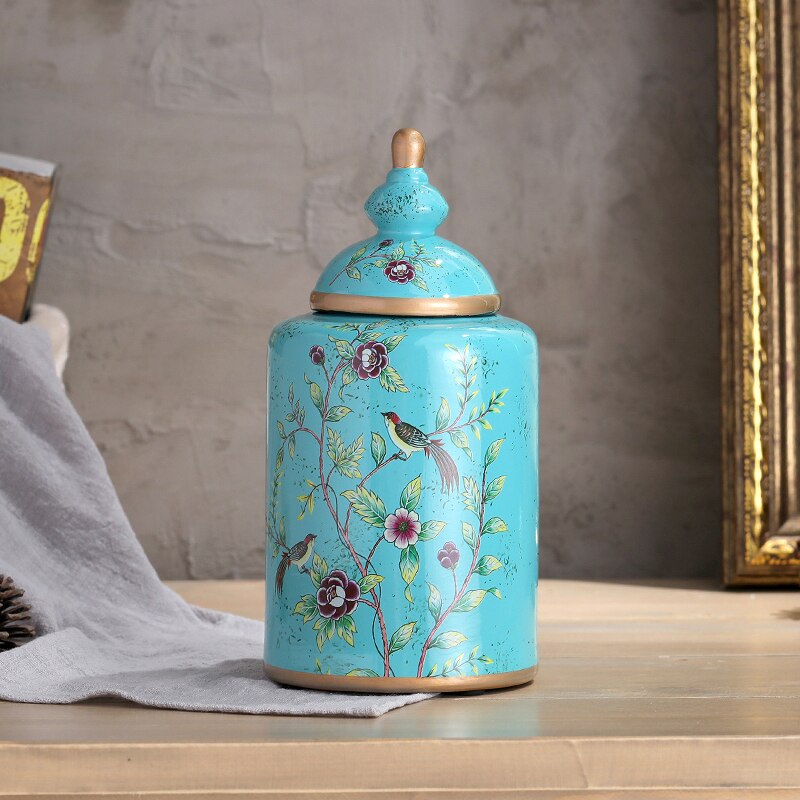 Blomster mønster klassisk keramik vase antik slik krukke te dåse universal porcelæn opbevaring krukker vintage hjem indretning: Blå lille