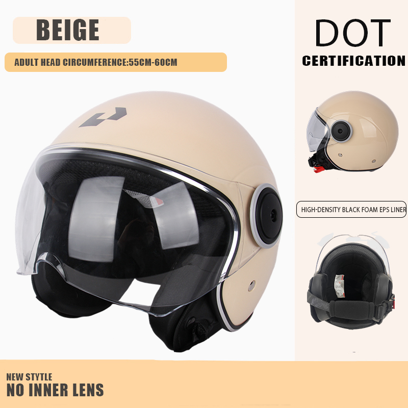 DOT-zertifizierter Vintage-Helm, offener Motorrad-Helm mit offenem Gesicht, Retro-3/4-Helm, Cruise Casco Casque Moto, Herren und Damen: Beige