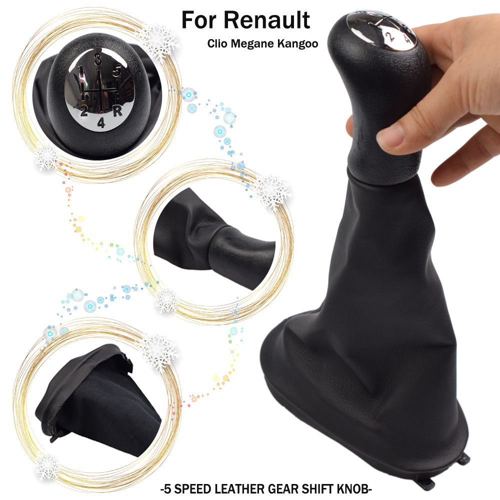 Perilla de palanca de cambios manual de 5 velocidades con cubierta de cuero para Renault Clio 2 Clio 3 Megane 2 Scenic 2 Kangoo