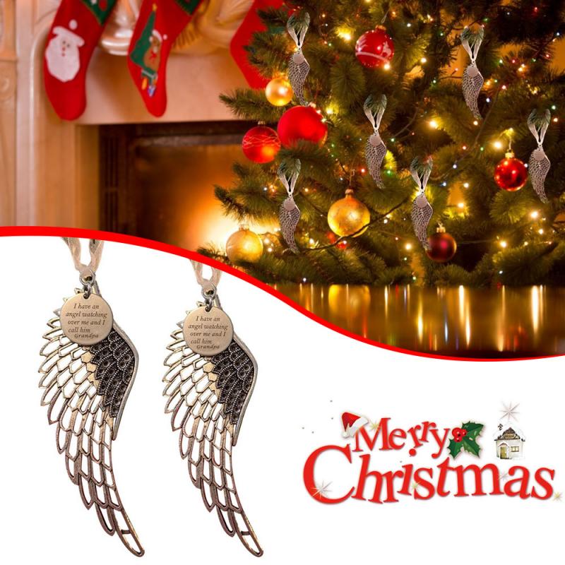 Kerst Ornamenten Wing Angel Lichtmetalen Hanger Goede Leven Mum Zus Vader Grandparen Gedenkteken Feestartikelen