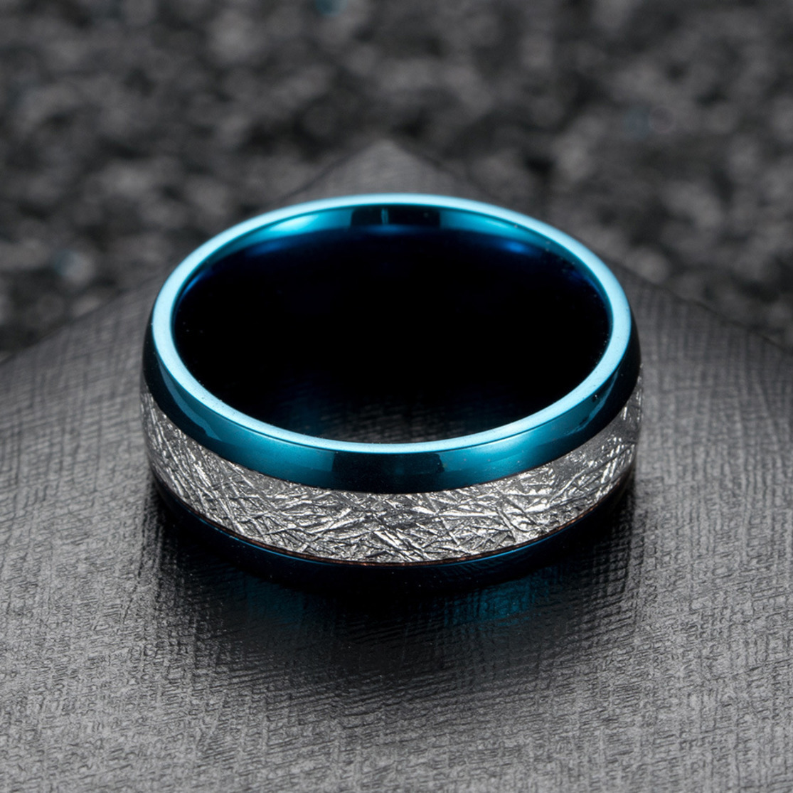 er silke folie ringe bredde 8 mm blå hvit svart kuppel wolframkarbid imitert meteoritt menn ringe til kvinner bånd gifteringer