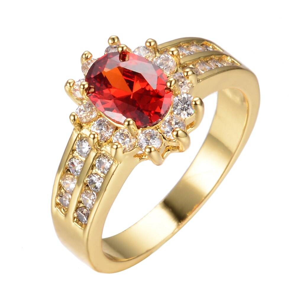 Jahrgang Weibliche rot Oval Kristall Schmuck Charme Gold Farbe Hochzeit Ringe Für Frauen zierlich Blume Engagement Valentines Schild