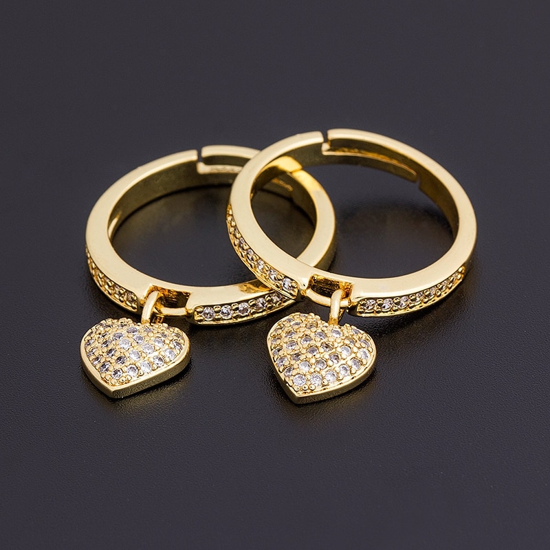 6 Styles Romantic Heart Rings Gold Color Wedding Ring for Female Statement Engagement Party Jewelry