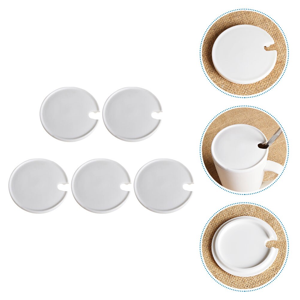 Tapas de cerámica para tazas de café, cubiertas de tazas de té, tapas de tazas de cerámica multiusos, 5 piezas: 8.5X8.5X1CM