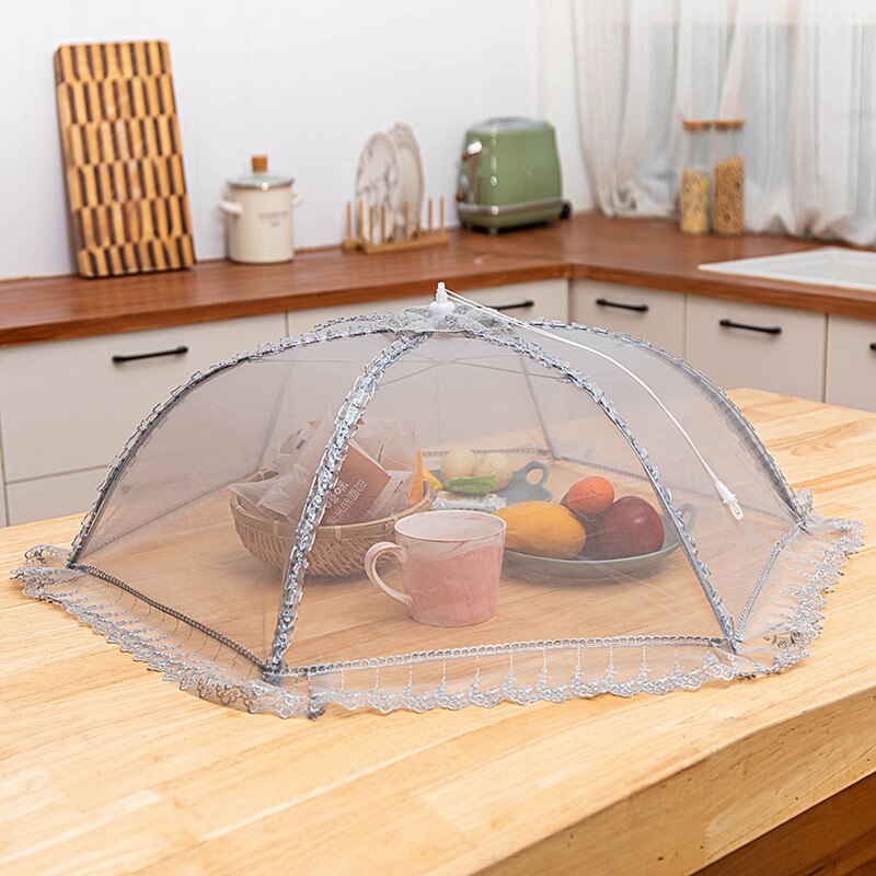 70/80cm store husholdningsprodukter paraplybetræk picnic grillfest anti myg fluesikker nettet til køkkenbordet: B grå runde