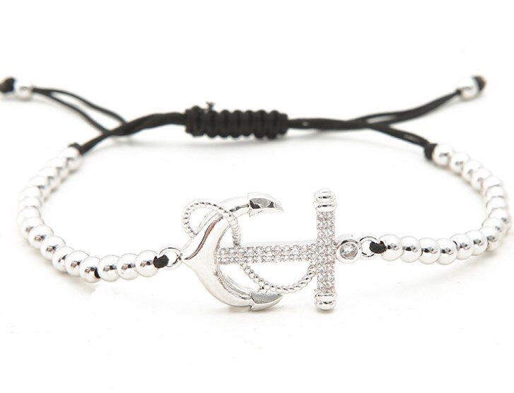 gold silver micro pave cz Cubic Zirconia rope adjusted Copper Beads Bracelet hgfg2 anchor Charm Braided Bangles Women: 2