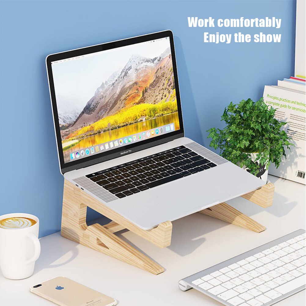 Wooden laptop stand cooling mount, universal detachable wooden holder bracket for r 12-17- inch notebooks, macbook pro, air, ipad pro