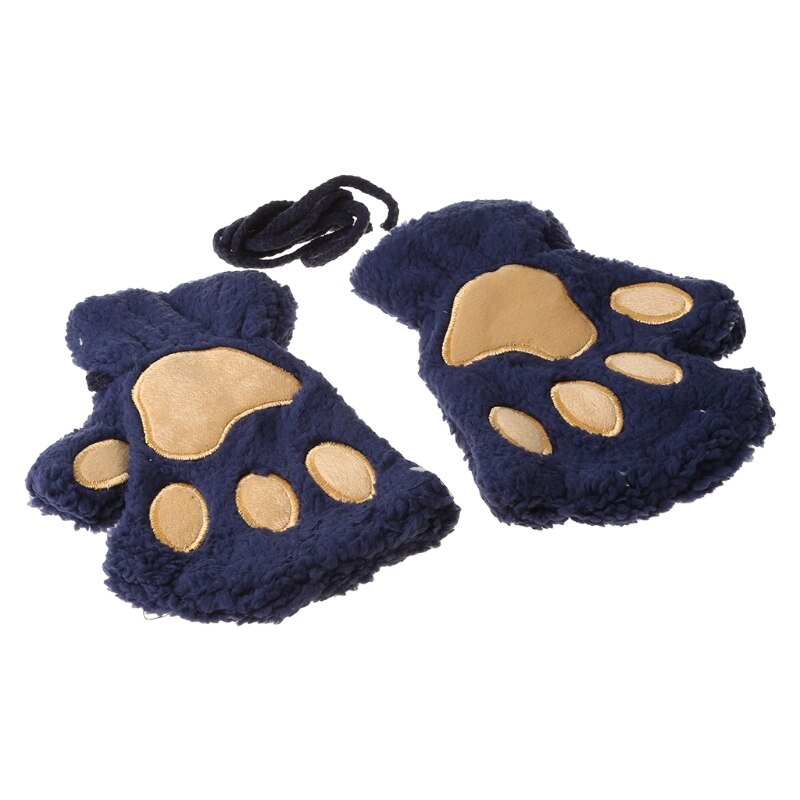 Guantes cálidos de invierno para mujer, con dibujos de gato, pata bordada, animé, grueso, peludo, de felpa, sin dedos, DXAD