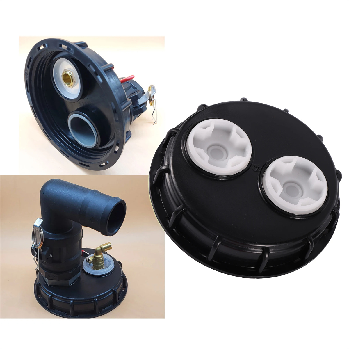 Couvercle de réservoir IBC couvercle de baril de tonne jardin S60/100mm 163/240mm fil grossier bouchon de stockage de liquide d'eau 2 trous 1000L couvercle anti-poussière de réservoir