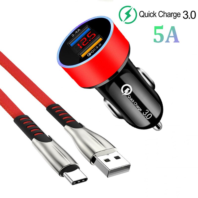 Cable USB C para cargador de coche, adaptador de teléfono Dual QC 3,0, para Huawei P Smart , P40, P30 Lite, Honor 10X, 9X Lite