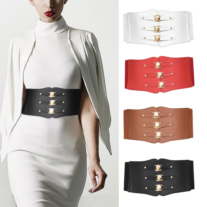 Ladies Super Wide Belt Vintage Women PU Leather Slimming Body Waistband High Waist Elastic Corset Belts For Dress