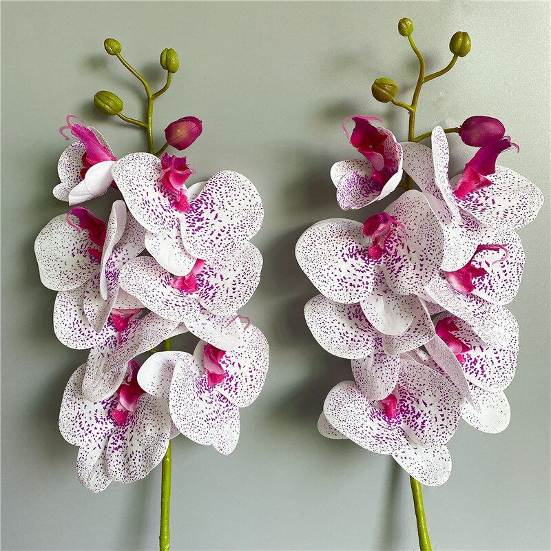1 sæt = 5 blomstergrene  + 2 orkideestængler, ægte touch latex kunstige blomster blomster blomster sommerfugl orkidé hjem bryllup dekoration