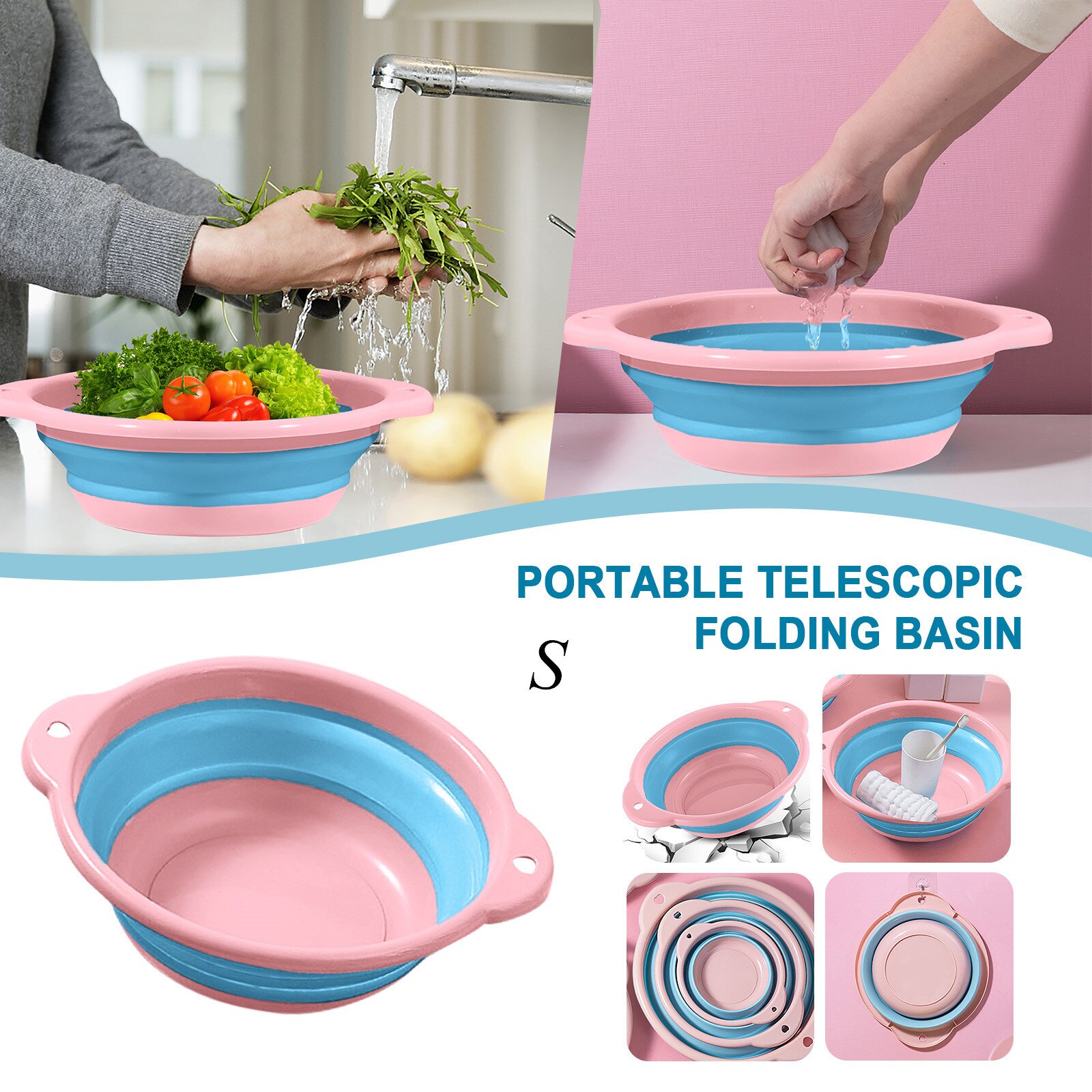 Multifunctional Camping Supplies Portable Telescopic Folding Silicone Plastic Basin Washbasin Folding Basin Складной Таз @40: Pink S