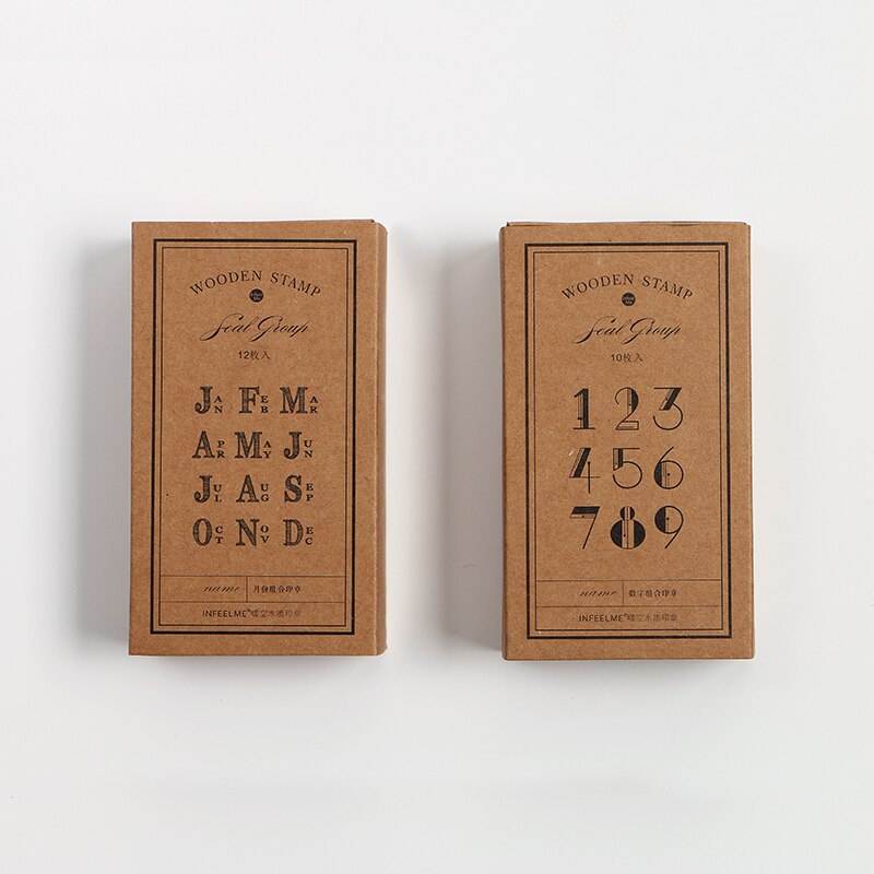 1 sett vintage månedsnummer dekorasjonsstempler sett gummistempler av tre for scrapbooking skrivesaker gjør-det-selv-håndverk standardstempel