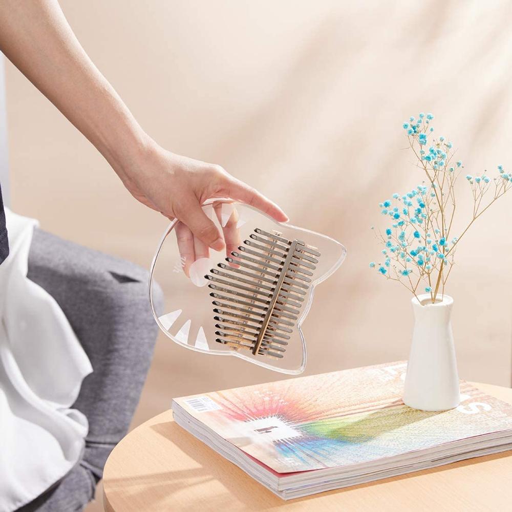 17 Keys Kalimba Thumb Piano,Portable Mbira Transparent Acrylic Wood Finger Mbira,Musical Instrument for Beginners with Bag