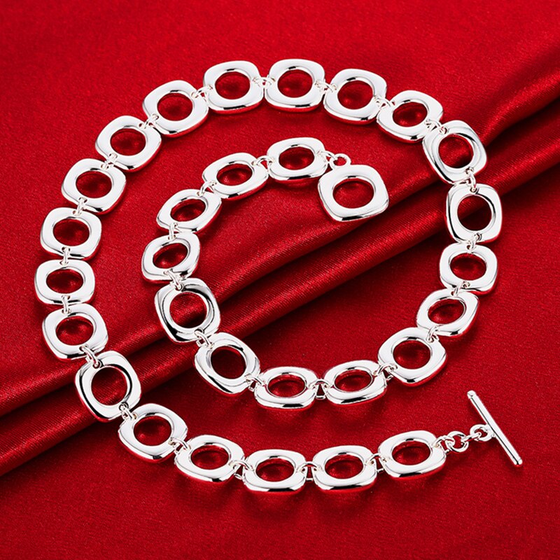 Women Jewelry Set 925 Stamp Silver Color Square Earrings Rings Necklace Bracelet Set For Women Party Jewelry Set Christmas