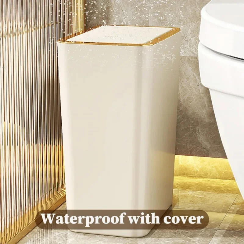 Poubelle supérieure à pression avec couvercle, à une touche, mince, Anti-bruit, étanche, poubelle pour salle de bains, cuisine, salon