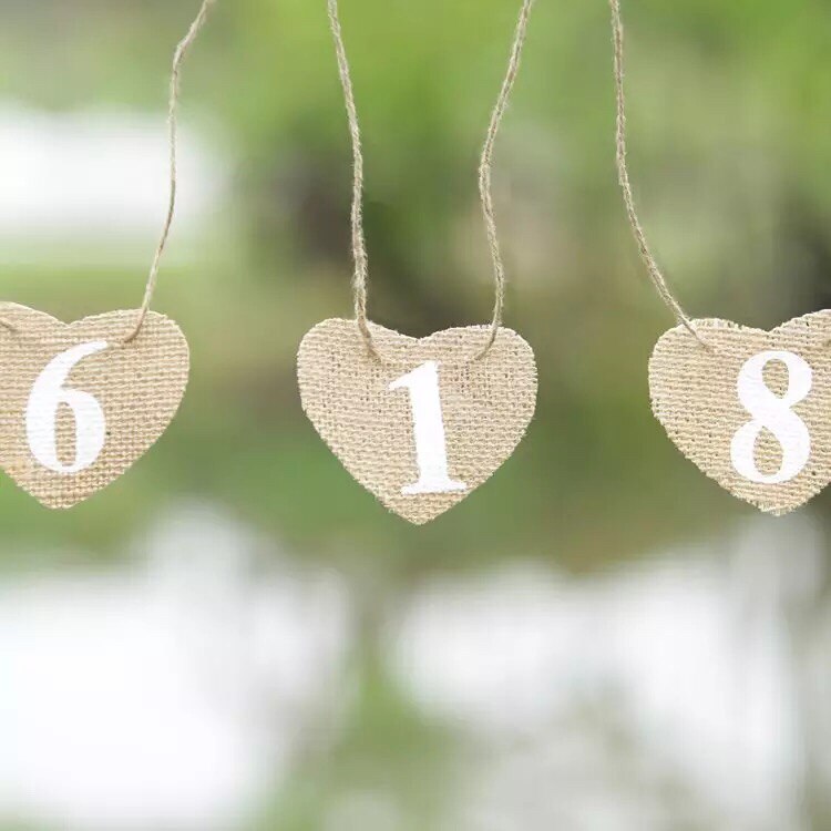 NO.1 to NO.10 jute Hessian burlap Table Number table cards rustic wedding decoration centerpieces mint green party supplies