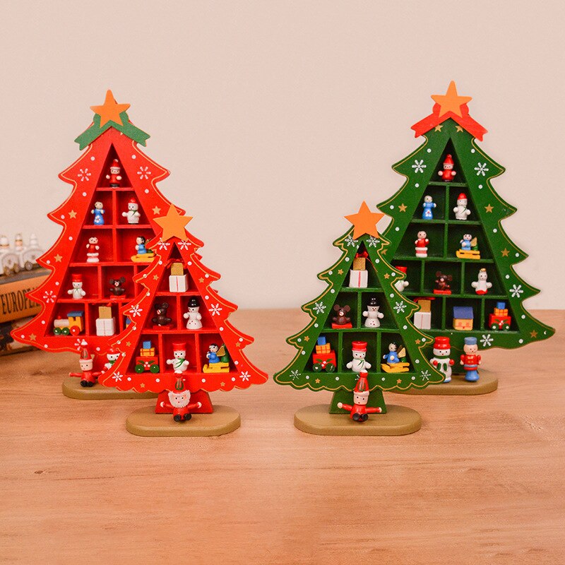 Christmas Decorations Wooden Christmas Tree Scene Layout Ornaments Three-dimensional Red Xmas Table Desktop Decoration