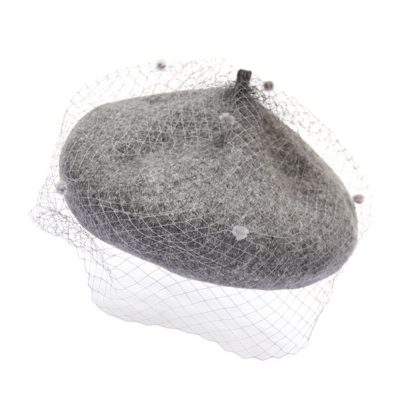 Boina de malla para mujer, gorro de pintor Camel, gorros Vintage con velo, gorro de invierno suave para artista francés, boina