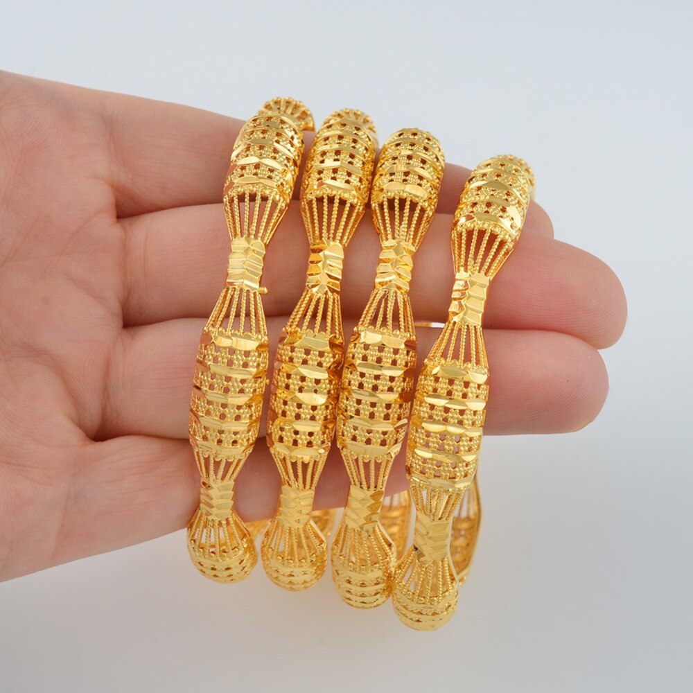Anniyo 4 Stks/partij, niet Open/Dubai Bangle Armband Voor Vrouwen Gouden Kleur Sieraden Afrikaanse Arabische #088106M