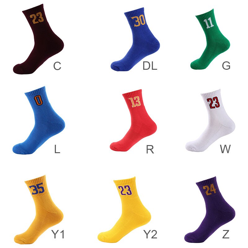 Calcetines de baloncesto de números de algodón, calcetines deportivos gruesos de Elite, antideslizantes, duraderos, calcetines de base de toalla para monopatín
