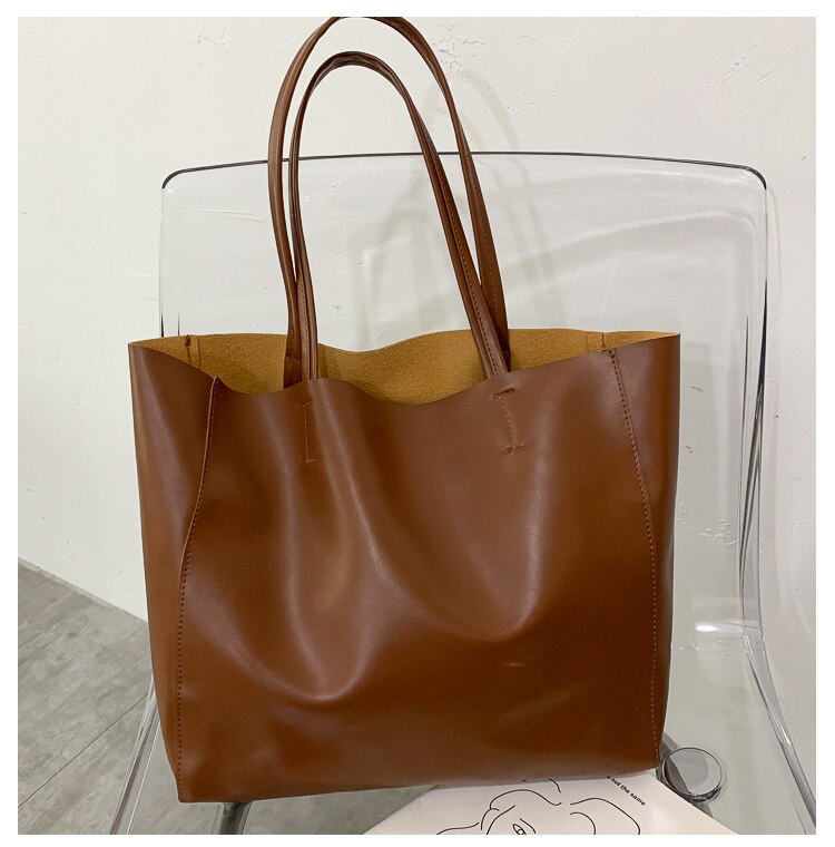 Vrouwen Tote Bag Grote Capaciteit Eenvoudige Pu Leer Vrouwelijke Schoudertassen Voor Dames Shoper Zak Luxe Goedkope Tassen: big brown