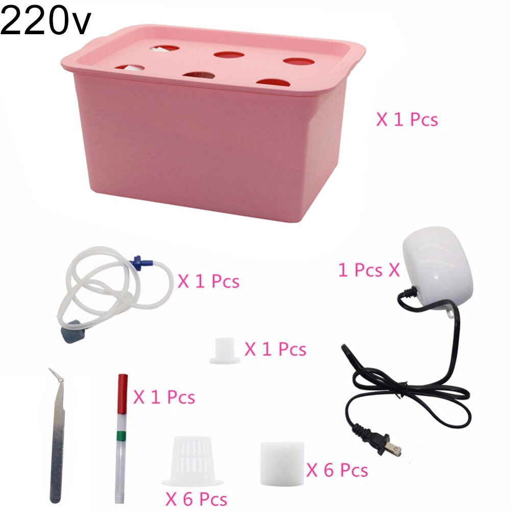 1 sets 110V 220V Plant Site Hydroponic Systems Kit 6 Holes Nursery Pots Soilless Cultivation Box Plant Seedling Grow Box Kit: Grey 220V