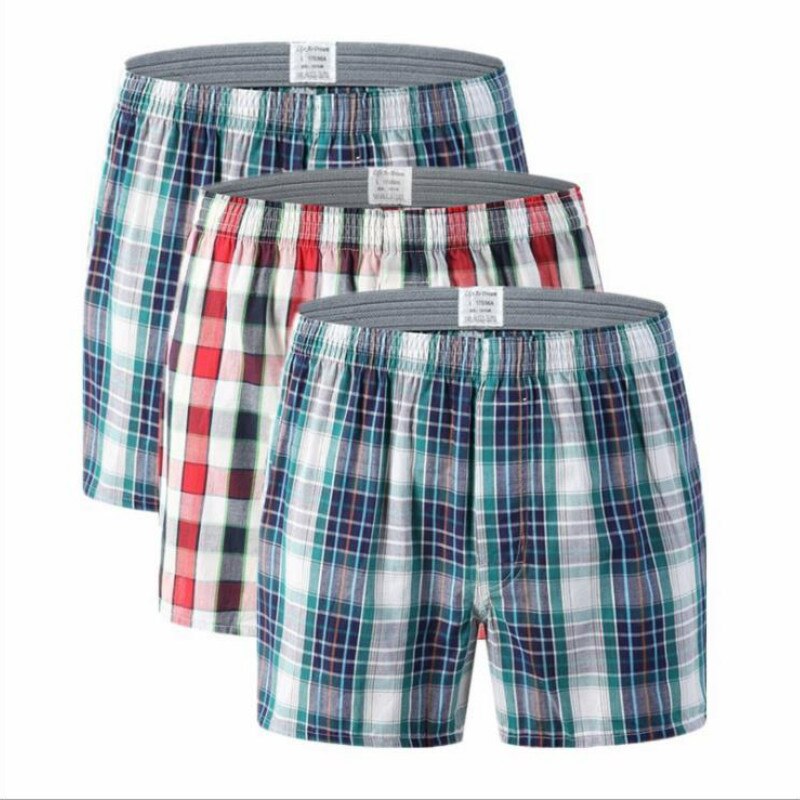 Men's Cotton Shorts Plaid Mid Waist Underwear Plus Size Pants Men Boxer Homme Boxers Homem Boxershort Panties