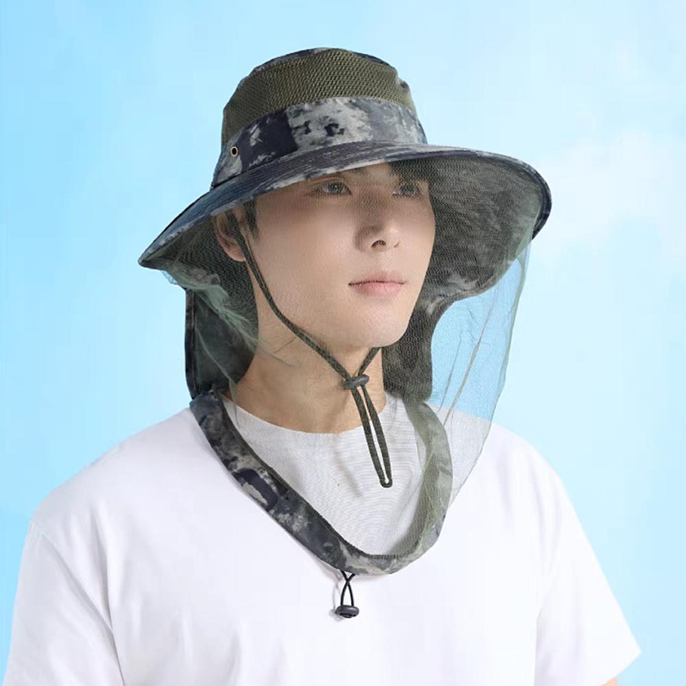 Sombrero de pesca con velo para exteriores, protección solar, estilo prevención de mosquitos, gorro de mosquitera, cubiertas de malla transpirables para la cabeza de viaje