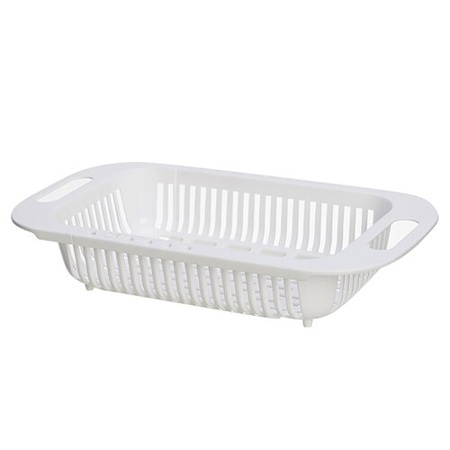 Uitschuifbare keuken opvouwbare spoelbak afdruiprek plastic filter afwasrek flexibele afdruipmand afdruiprek opvouwbare groente-afdruipmand: Parelwit