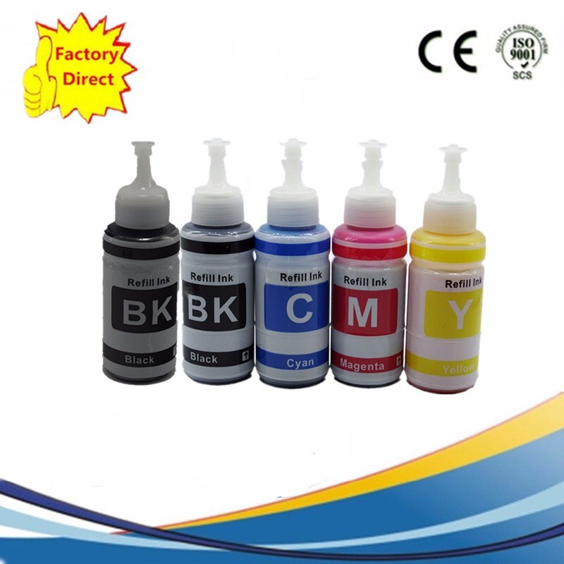 Dye Based Refill Ink Kit For Epson L100 L110 L120 L132 L210 L222 L300 L312 L355 L350 L362 L366 L550 L555 L566 Printer: 1SET 1BK 5X70ML