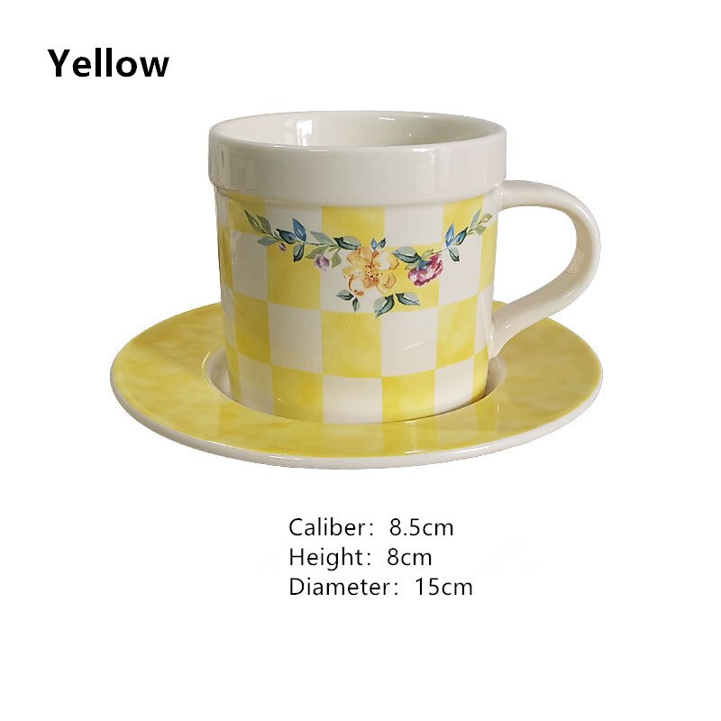 Nordic Small Flower Pink Ceramic Cup Saucer Latte Drinking Tea Breakfast Cup Wedding Decorative Reusable Coffee Cup Set: Yellow