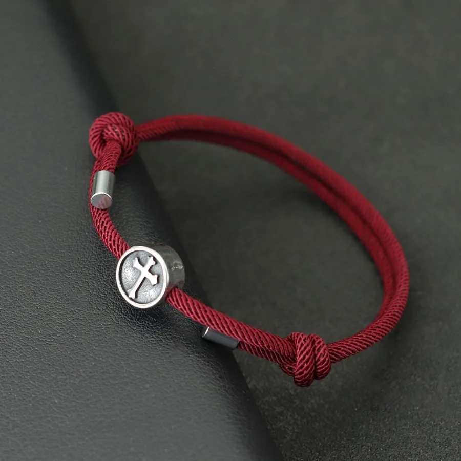 Kruis Armband Voor Heren Handgemaakte Verstelbare 3Mm Dunne String Braslet Unfading Viking Braclet Accessoires Hombre Armband Herren