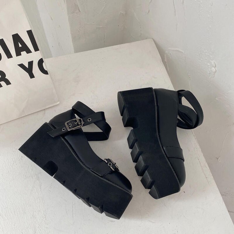Platåklackar för kvinnor casual creepers punkskor dam kilar platform pumps korsbandsskor dam harajuku skor