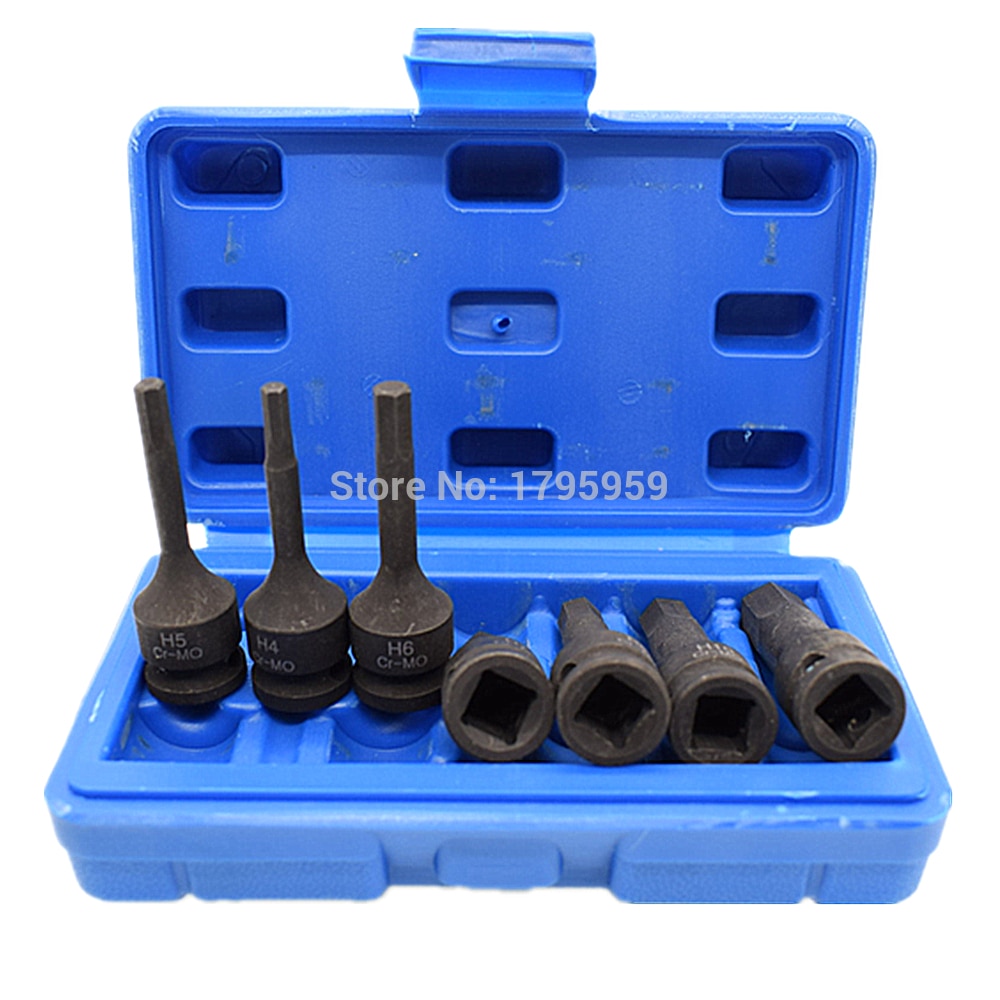 7 Piece Hex Key Socket Set 3/8" Square Drive Impact Socket H4 H5 H6 H7 H8 H10 H12 (4mm-12mm) Cr-Mo Metric Allen Bit 60mm Long